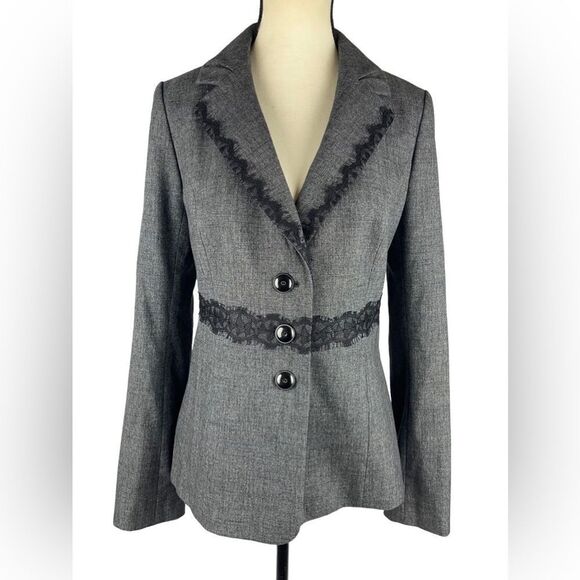 Classiques Entier For Nordstrom Women’s Gray Blazer W/ Black Lace waist Sz 6 - Picture 2 of 9